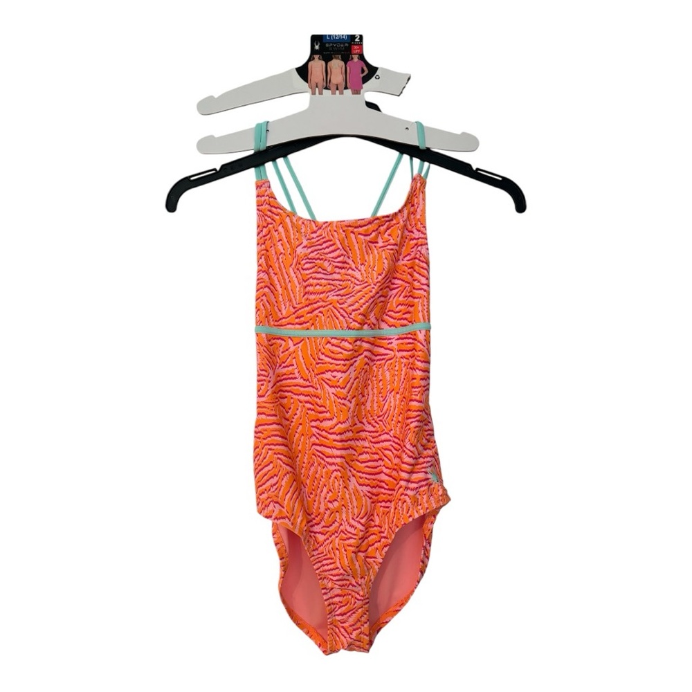 NWT Girls size L 12 14 Bathing suit set with cover-up one piece pink and orange